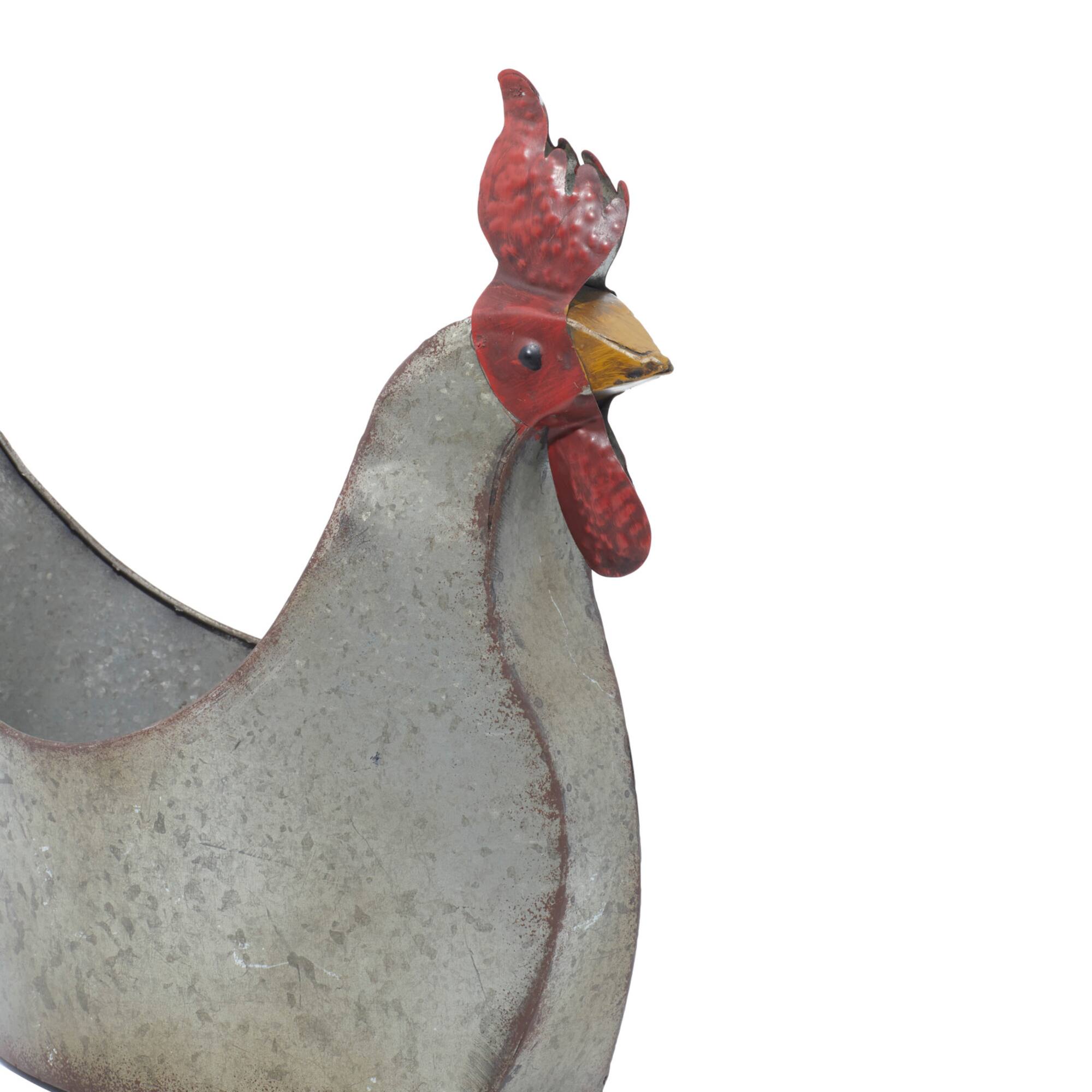 16" Gray Metal Farmhouse Chicken Planter